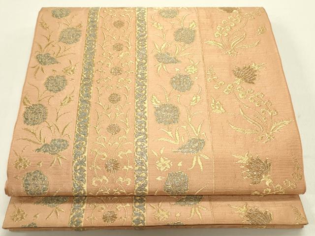 平和屋着物●西陣　川島織物　六通柄　本袋帯　草花間道　金銀糸　正絹　逸品　DAAZ2300op