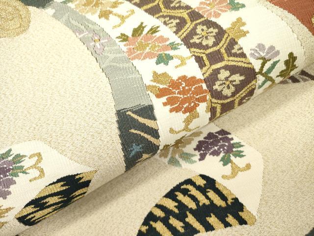 平和屋着物○爪掻き本綴れ 太鼓柄袋帯 束ね熨斗花文 金糸