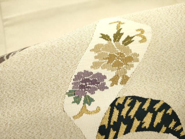 平和屋着物●爪掻き本綴れ　太鼓柄袋帯　束ね熨斗花文　金糸　正絹　逸品　未使用　DAAZ2308op 平和屋着物○爪掻き本綴れ 太鼓柄袋帯 束ね熨斗花文 金糸