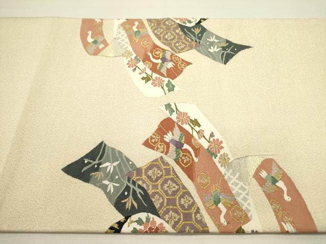 平和屋着物○爪掻き本綴れ 太鼓柄袋帯 束ね熨斗花文 金糸