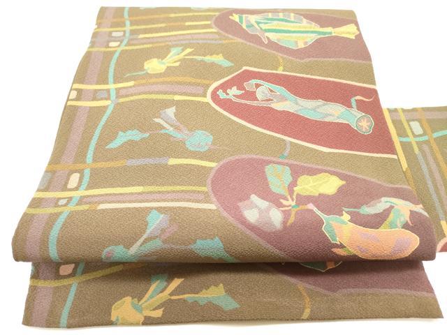 平和屋着物●全通柄九寸名古屋帯　魚　成り物　正絹　逸品　DAAZ2340op