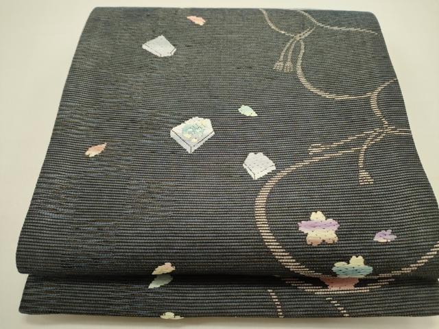 平和屋着物●両面　全通柄袋帯　瓢箪　ひょうたん　将棋　舞桜　金糸　正絹　逸品　DAAZ2349op