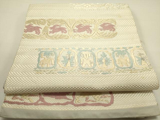 平和屋着物●本場筑前博多織　八寸名古屋帯　唐織　横段抽象文　正絹　逸品　DAAZ2363op
