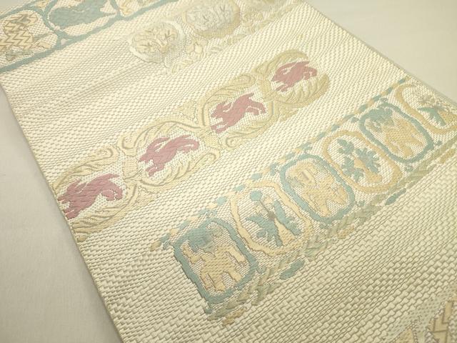 平和屋着物●本場筑前博多織　八寸名古屋帯　唐織　横段抽象文　正絹　逸品　DAAZ2363op_1