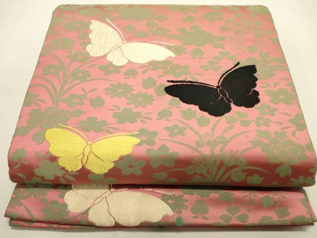 平和屋着物●アンティーク　大正ロマン　九寸開き名古屋帯　唐織　舞蝶文　正絹　逸品　DAAZ2368op