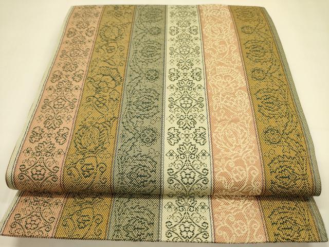 平和屋着物●本場筑前博多織　八寸名古屋帯　花間道　　正絹　逸品　DAAZ2440op