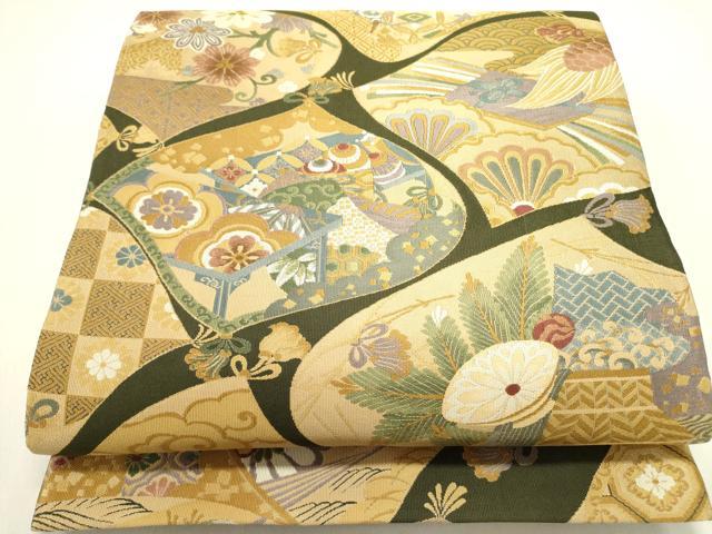 平和屋着物●六通柄袋帯　紹巴　吉祥袱紗文　正絹　逸品　未使用　DAAZ2805op