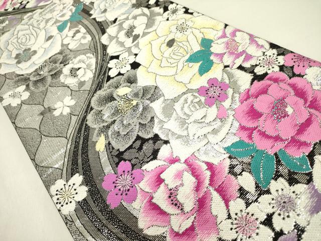 平和屋着物●六通柄袋帯　薔薇　バラ　金銀糸　正絹　逸品　DAAZ2819op 平和屋着物○六通柄袋帯 薔薇 バラ 金銀糸 正絹 逸品 DAAZ2819op