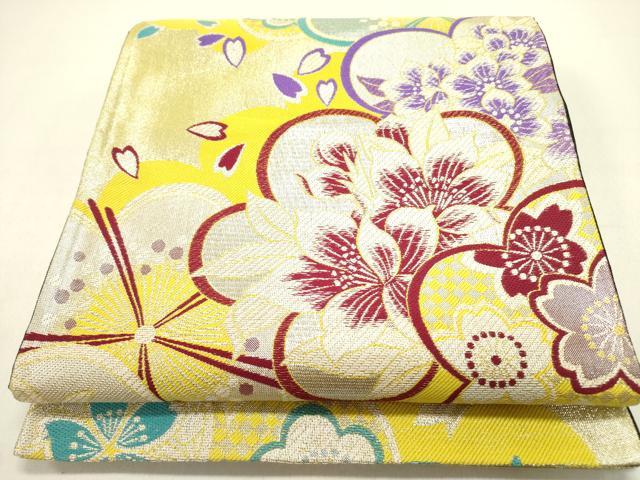 平和屋着物●六通柄袋帯　舞梅　舞桜　銀糸　正絹　逸品　DAAZ2820op