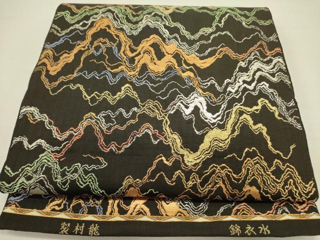 平和屋着物●龍村美術織物　龍村製　六通柄　本袋帯　水衣錦　黒地　金銀糸　正絹　逸品　DAAZ2826op