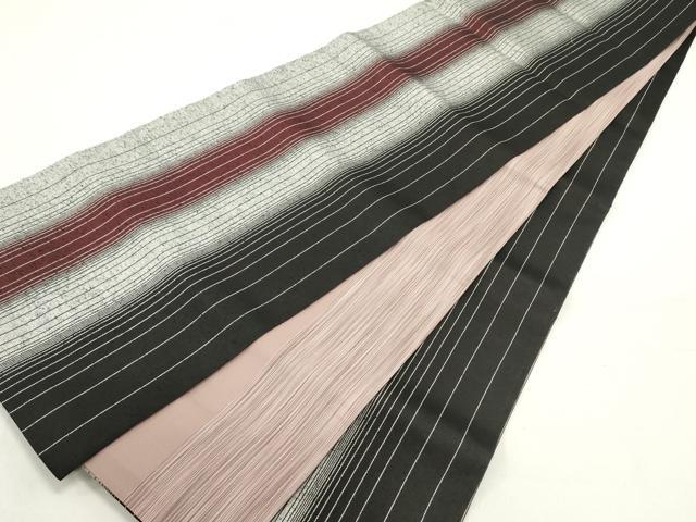 平和屋着物●両面　全通柄袋帯　紬地　間道　正絹　逸品　未使用　DAAZ3044ob