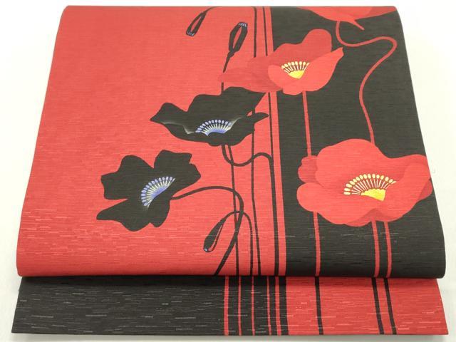 平和屋着物●全通柄京袋帯　WAKKA　ワッカ　花間道　黒地　正絹　逸品　DAAZ3048ob