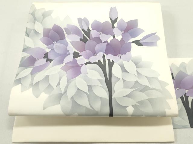 平和屋着物●塩瀬　九寸名古屋帯　作家者　ろうけつ染め　草花文　銀彩　正絹　逸品　DAAZ3052ob