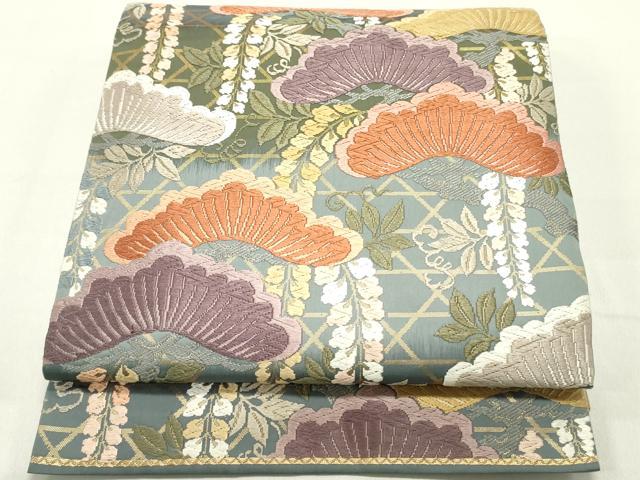 平和屋着物●六通柄袋帯　唐織　枝垂れ藤松葉文　金糸　正絹　逸品　DAAZ3086ob