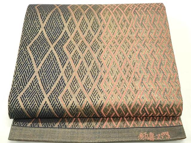 平和屋着物●都喜ヱ門　本場大島紬　全通柄袋帯　幾何学間道　金糸　藤絹織物謹製　正絹　逸品　DAAZ3091ob