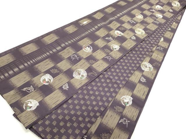 平和屋着物●両面　全通柄袋帯　鶴亀丸間道　金糸　正絹　逸品　未使用　DAAZ3098ob