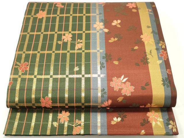 平和屋着物●全通柄袋帯　舞桜間道　金糸　正絹　逸品　DAAZ3148ob
