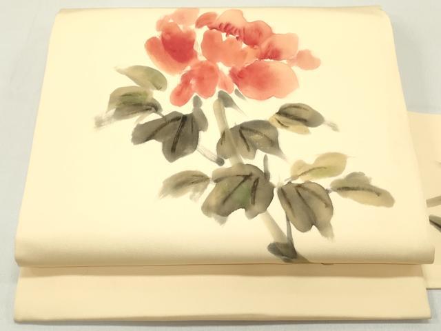 平和屋着物●本加賀友禅作家　成竹登茂男　塩瀬　九寸名古屋帯　草花文　正絹　逸品　DAAZ3151ob