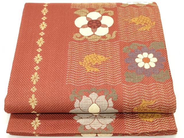 平和屋着物●六通柄袋帯　酒羅利　荒磯花文　金糸　正絹　逸品　DAAZ3153ob