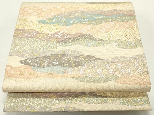 平和屋着物●六通柄袋帯　切嵌吉祥雲花文　金銀糸　正絹　逸品　DAAZ3166ob