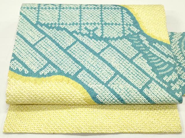 平和屋着物●名門　藤娘きぬたや・総絞り　九寸名古屋帯　道長幾何学花文　正絹　逸品　DAAZ3185ob