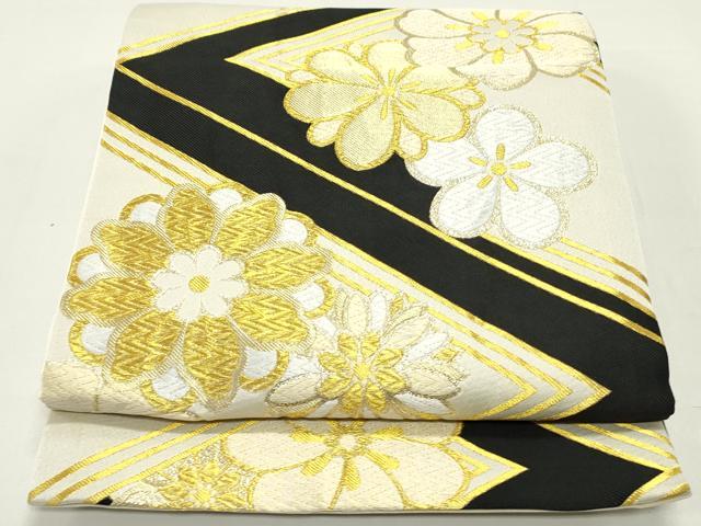 平和屋着物●六通柄袋帯　唐織　舞花文　黒地　金銀糸　正絹　逸品　DAAZ3193ob