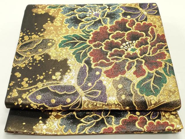 平和屋着物●六通柄袋帯　花蝶文　金銀糸　正絹　逸品　DAAZ3194ob