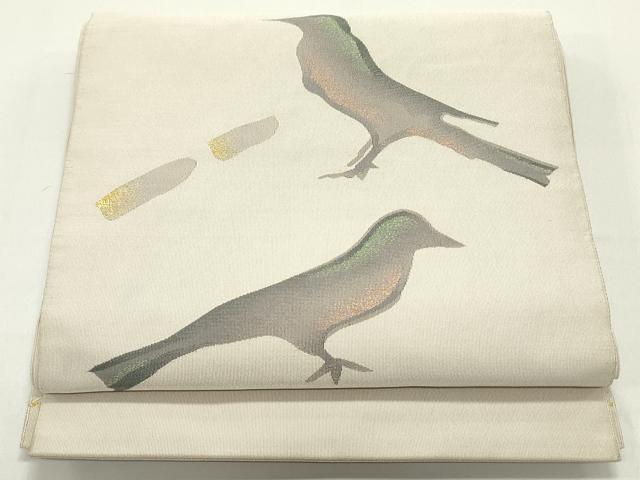 平和屋着物●爪掻き本綴れ　八寸名古屋帯　群れ鳥文　金糸　正絹　逸品　DAAZ3220ob