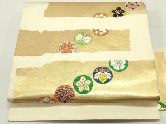 平和屋着物●西陣　川島織物　九寸名古屋帯　唐織　霞花蝶丸文　金銀糸　正絹　逸品　DAAZ3231ob
