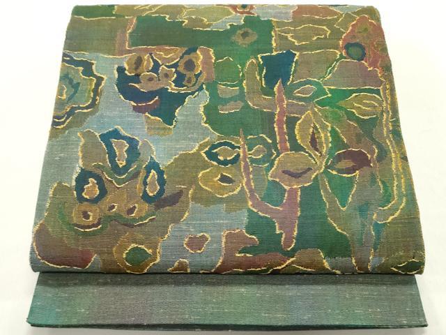 平和屋着物●六通柄袋帯　紬地　草花文　正絹　逸品　DAAZ3233ob