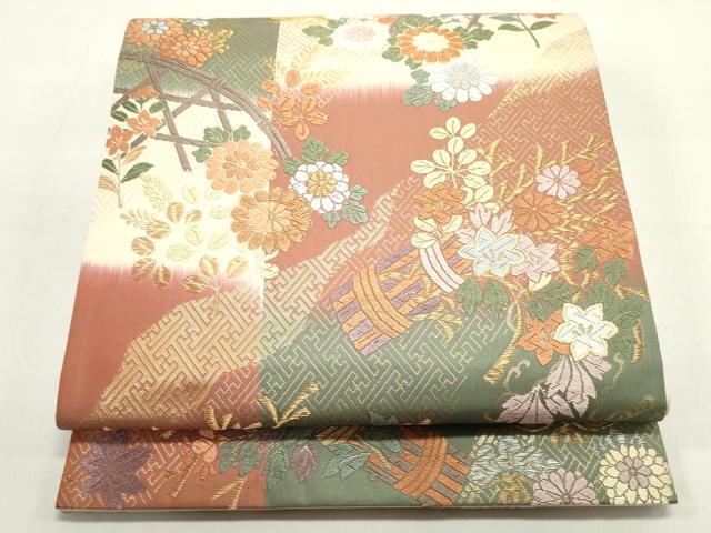 平和屋着物●六通柄袋帯　唐織　能衣の美　金銀糸　正絹　逸品　未使用　DAAZ3238ob