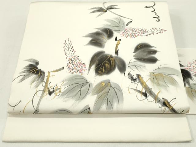 平和屋着物○塩瀬 九寸名古屋帯 枝花文 金彩 正絹 逸品 CAAX9490yk