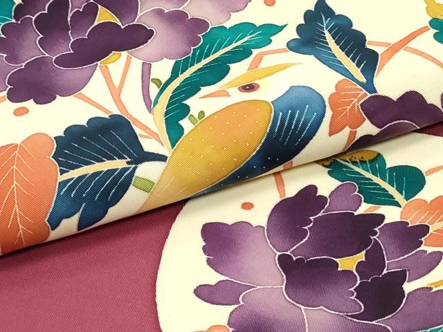 平和屋着物●本加賀友禅作家　木村雨山　九寸名古屋帯　花鳥丸文　浅蘇芳色　正絹　逸品　DAAZ3398ob 平和屋着物○本加賀友禅作家 木村雨山 九寸名古屋帯 花鳥丸文 浅蘇芳色