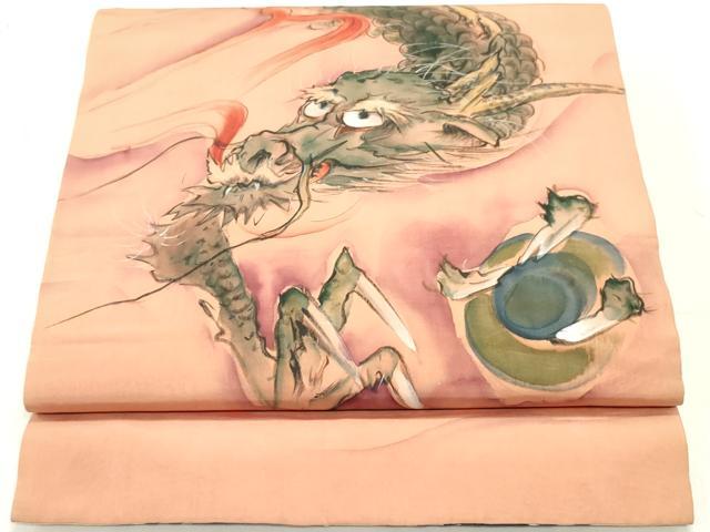 平和屋着物●アンティーク　大正ロマン　本場筑前博多織　両面　全通柄京袋帯　手描き　龍　献上　正絹　逸品　DAAZ3401ob