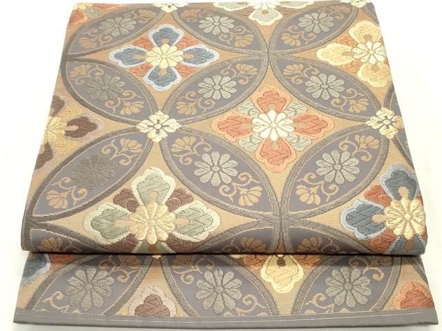 平和屋着物●唐織・西陣の老舗・名門・藤原織物　六通柄袋帯　七宝花唐草文　金糸　正絹　逸品　DAAZ3421ob