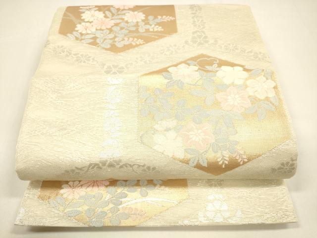 平和屋着物＊夏物　六通柄袋帯　亀甲草花文　金銀糸　正絹　逸品　DAAZ4018cm