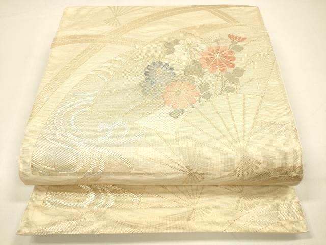 平和屋着物＊夏物　六通柄袋帯　扇面流水草花文　金糸　正絹　逸品　DAAZ4019cm