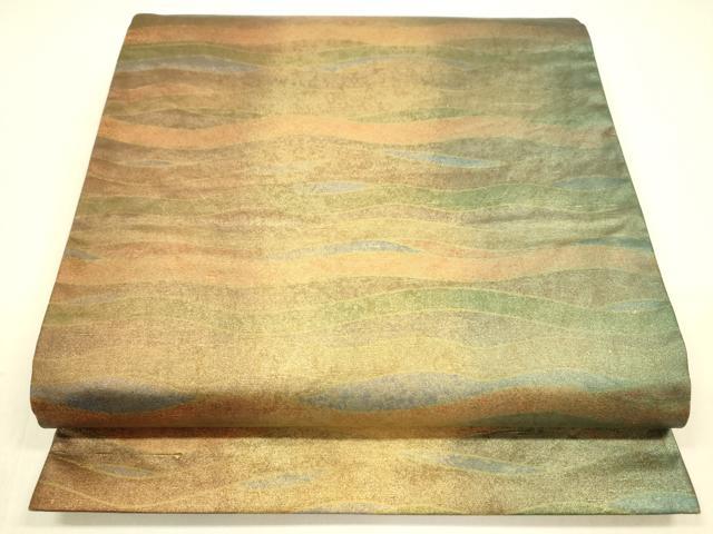 平和屋着物●全通柄　京袋帯　牛首紬　よろけ縞　金彩　引箔　正絹　逸品　DAAZ4040cm