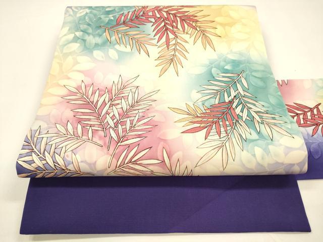 平和屋着物●塩瀬　九寸名古屋帯　ろうけつ染め　草葉文　正絹　逸品　DAAZ4048cm