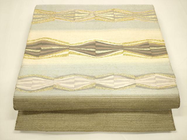 平和屋着物●綴れ　八寸名古屋帯　抽象文様　金糸　正絹　逸品　DAAZ4056cm