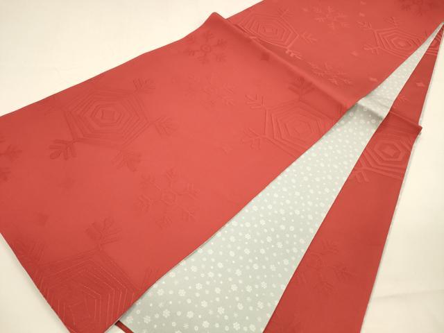 平和屋着物●両面　全通柄　京袋帯　雪の結晶　茜色　正絹　逸品　DAAZ4057cm