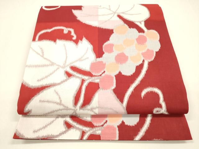 平和屋着物●両面　全通柄　京袋帯　葡萄蔦の葉文　間道　正絹　逸品　DAAZ4062cm