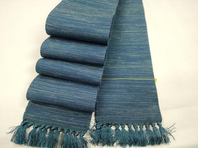 平和屋着物●男性　本場筑前博多織　角帯　霞文　藍色　正絹　逸品　DAAZ4101cm