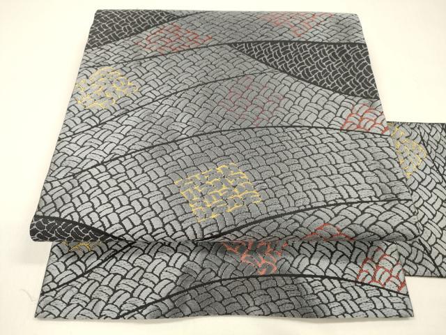 平和屋着物●九寸名古屋帯　唐織　抽象文様　正絹　逸品　DAAZ4175cm