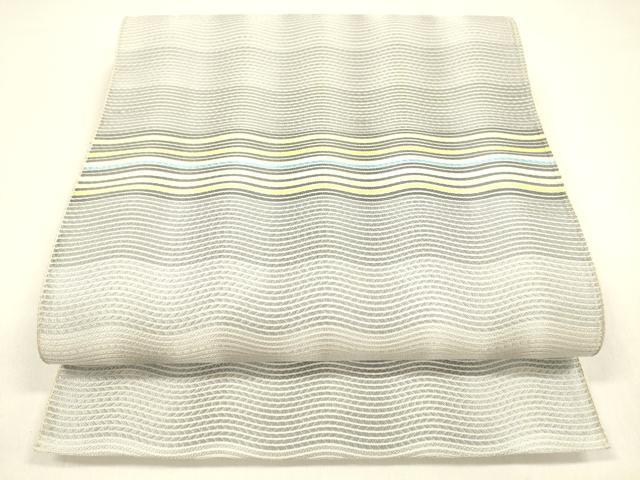 平和屋着物●本場筑前博多織　八寸名古屋帯　よろけ縞　正絹　逸品　DAAZ4176cm