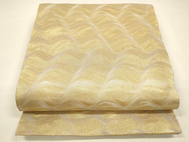 平和屋着物●ひなや工房　くむ・あむ・おる　伊豆蔵明彦　組織　六通柄袋帯　よろけ縞　金糸　正絹　逸品　DAAZ4185cm