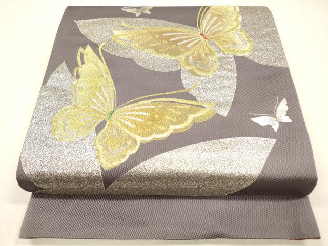 平和屋着物●西陣　両面　六通柄袋帯　舞蝶文　舞花文　金銀糸　証紙付き　正絹　逸品　DAAZ4186cm