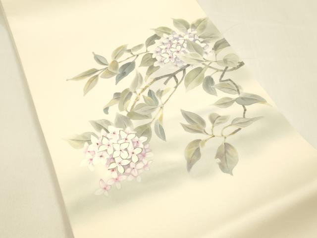 平和屋着物○塩瀬 九寸開き名古屋帯 手描き 紫陽花 正絹 逸品 DAAZ4198cm