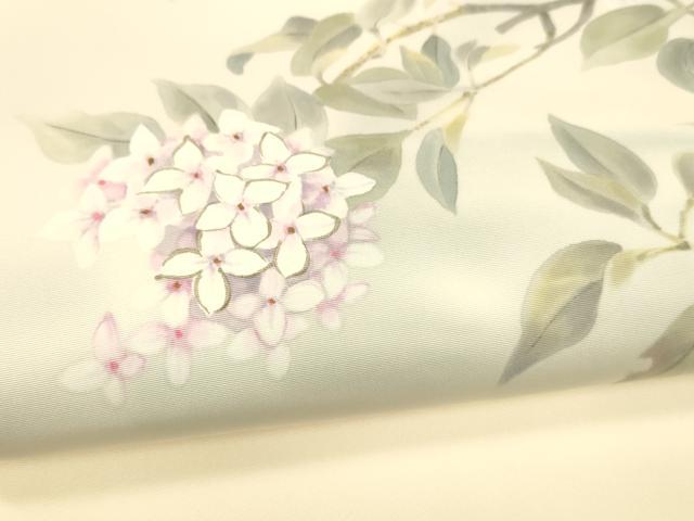平和屋着物○塩瀬 九寸開き名古屋帯 手描き 紫陽花 正絹 逸品 DAAZ4198cm