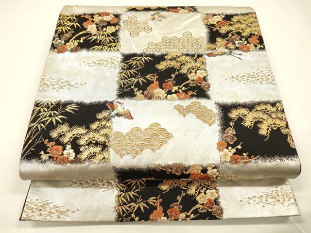 平和屋着物●西陣の名門　加納幸謹製　六通柄袋帯　吉祥飛鶴文　松竹梅　金銀糸　正絹　逸品　DAAZ4216cm